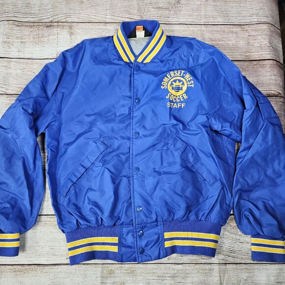 Satin Bomber Jacket Vintage Pla-Jac Dunbrooke Mens Jacket 40M42 Soccer Staff USA - Picture 1 of 7